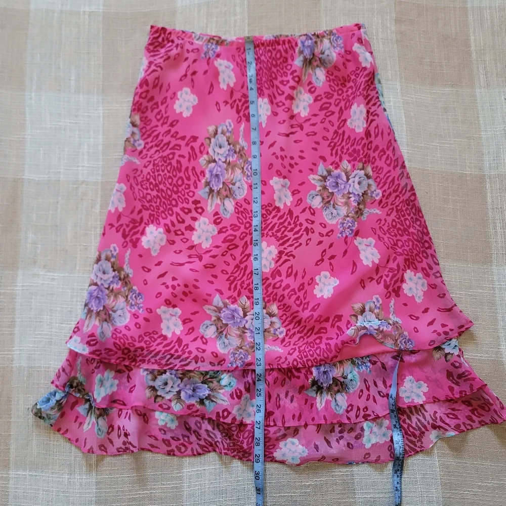 y2k McBling Mobwife Leopard Print & Floral Ruffled Midi Skirt - Picture 5 of 6